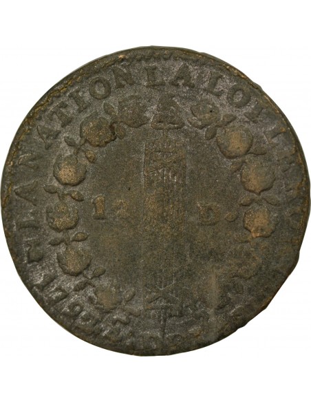 Louis XVI 12 deniers Métal de Cloche 1792 T. Saumur