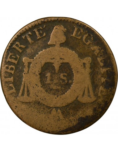 Louis XVI 1 sol Cuivre AN 2 AA Metz