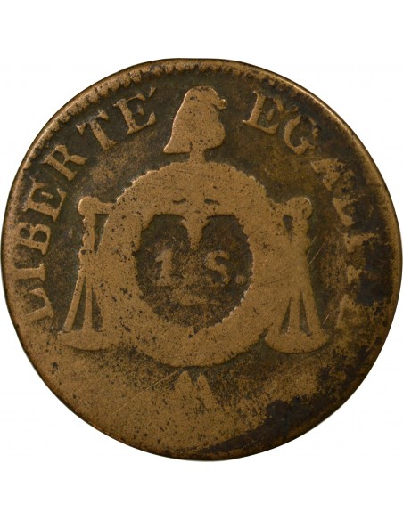 Louis XVI 1 sol Cuivre AN 2 AA Metz