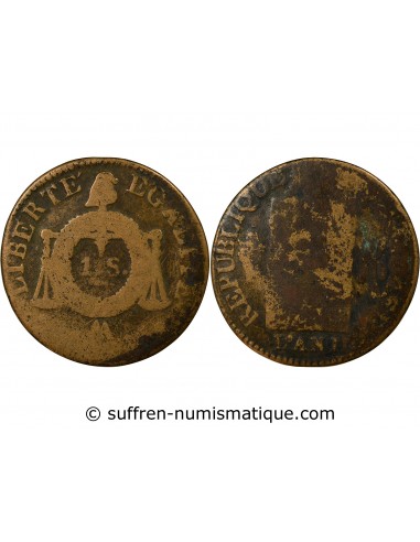 Louis XVI 1 sol Cuivre AN 2 AA Metz