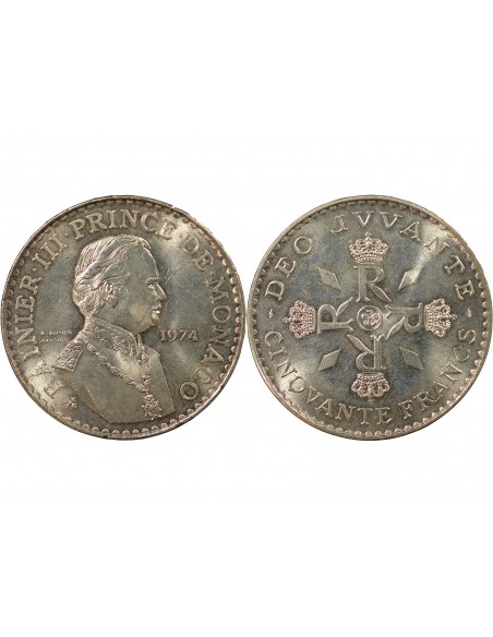 Monaco Rainier III de Monaco 50 francs Argent 1974 Pessac