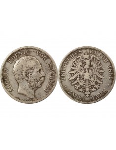 ALLEMAGNE, SAXE, ALBERT I - 2 MARK ARGENT - 1880 E MULDENHÜTTEN 2