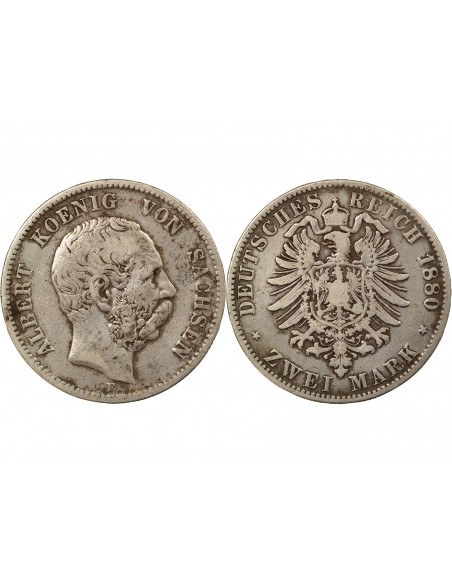ALLEMAGNE, SAXE, ALBERT I - 2 MARK ARGENT - 1880 E MULDENHÜTTEN