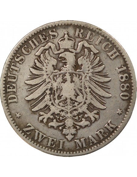 ALLEMAGNE, SAXE, ALBERT I - 2 MARK ARGENT - 1880 E MULDENHÜTTEN