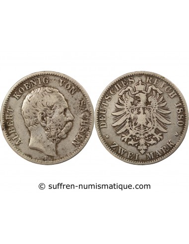 ALLEMAGNE, SAXE, ALBERT I - 2 MARK ARGENT - 1880 E MULDENHÜTTEN