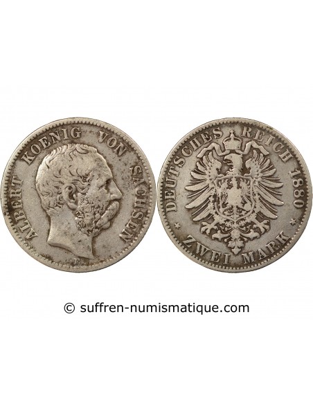 ALLEMAGNE, SAXE, ALBERT I - 2 MARK ARGENT - 1880 E MULDENHÜTTEN