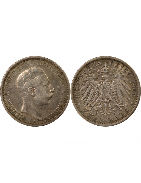 Allemagne Guillaume II de Wurtemberg 2 mark Argent 1904 A Berlin