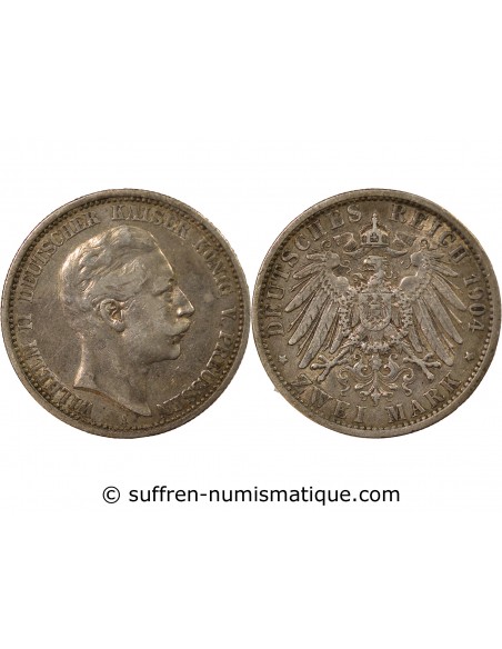 Allemagne Guillaume II de Wurtemberg 2 mark Argent 1904 A Berlin
