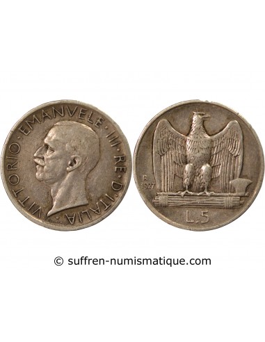Italie Victor Emanuele III 5 lire Argent 1927 R Rome