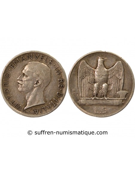 Italie Victor Emanuele III 5 lire Argent 1927 R Rome