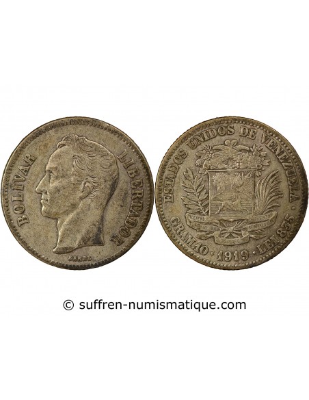 Venezuela Simon Bolivar, Général et Homme d'Etat 2 bolivares Argent 1919