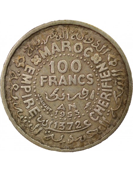 Maroc Mohammed V du Maroc 100 Francs Argent 1372 AH / 1953 A Paris