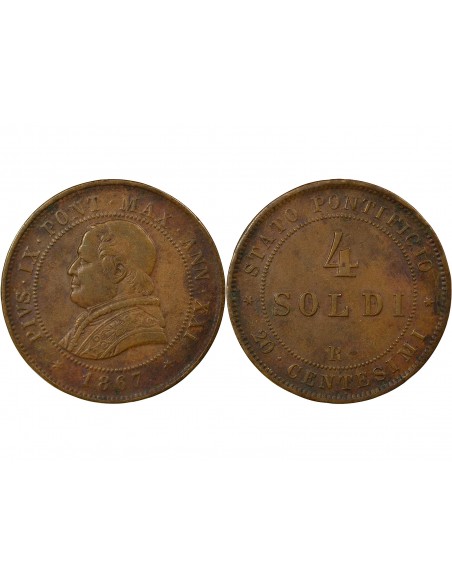 Vatican Pie IX 4 soldi Cuivre 1867 R Rome