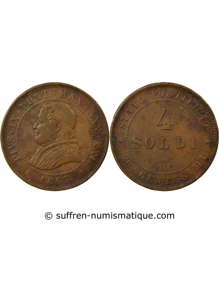 Vatican Pie IX 4 soldi Cuivre 1867 R Rome