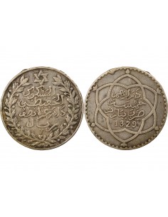 Maroc Abdelhafid 5 dirhams Argent 1329 (1911) A Paris 2