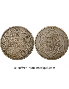 Maroc Abdelhafid 5 dirhams Argent 1329 (1911) A Paris