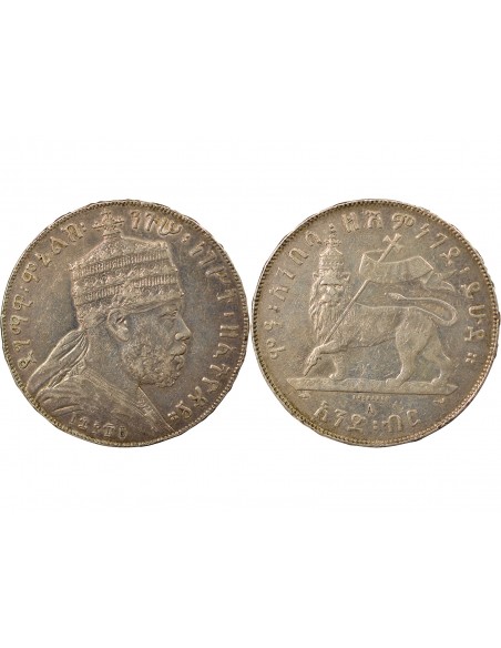 ETHIOPIE, MENELIK II - 1 BIRR ARGENT 1889 / 1897 A PARIS