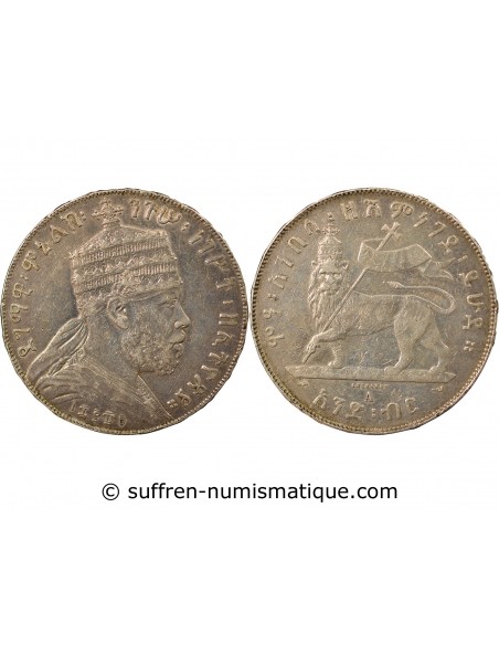 ETHIOPIE, MENELIK II - 1 BIRR ARGENT 1889 / 1897 A PARIS
