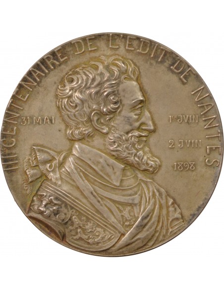 TRICENCENTENAIRE DE L'EDIT DE NANTES, HENRI IV - MEDAILLE ARGENT 1898