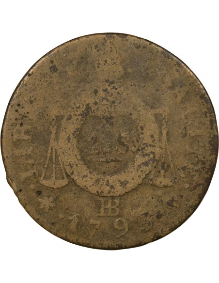 Louis XVI 1 sol Métal de Cloche 1793 BB Strasbourg