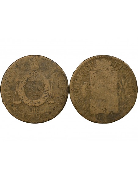 Louis XVI 1 sol Métal de Cloche 1793 BB Strasbourg