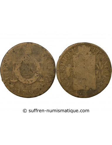 Louis XVI 1 sol Métal de Cloche 1793 BB Strasbourg