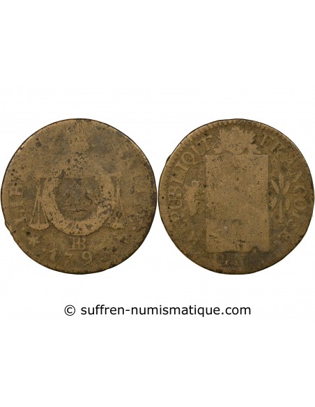 Louis XVI 1 sol Métal de Cloche 1793 BB Strasbourg