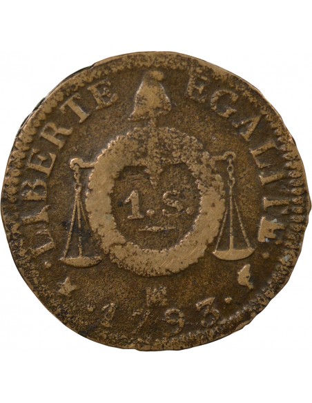 Louis XVI 1 sol Métal de Cloche 1793 MA Marseille