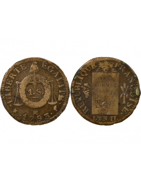 Louis XVI 1 sol Métal de Cloche 1793 MA Marseille