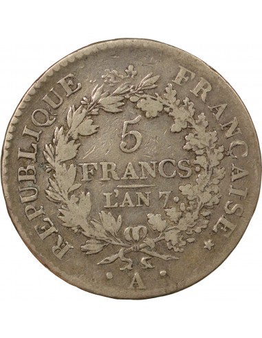 UNION ET FORCE﻿ - 5 FRANCS, ARGENT - AN 7 A PARIS