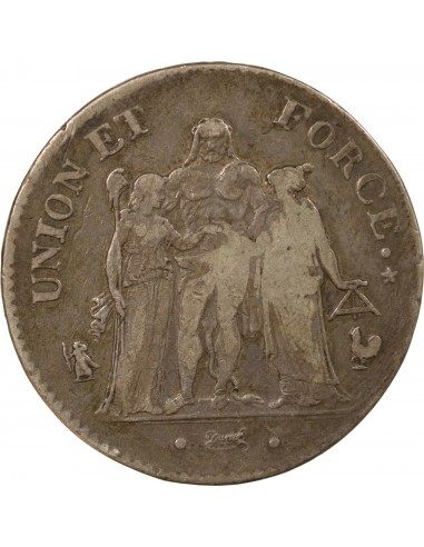 UNION ET FORCE﻿ - 5 FRANCS, ARGENT - AN 7 A PARIS