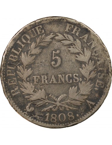 REPUBLIQUE, NAPOLEON Ier - 5 FRANCS ARGENT, REPUBLIQUE - 1808, A PARIS