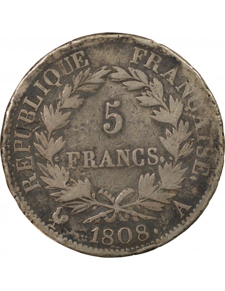 REPUBLIQUE, NAPOLEON Ier - 5 FRANCS ARGENT, REPUBLIQUE - 1808, A PARIS