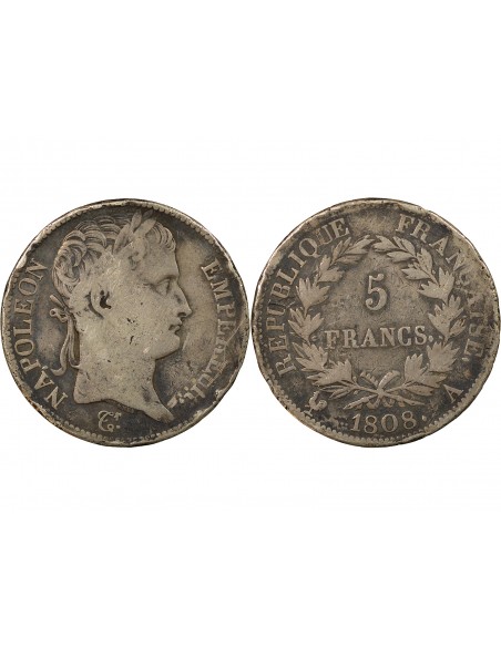 REPUBLIQUE, NAPOLEON Ier - 5 FRANCS ARGENT, REPUBLIQUE - 1808, A PARIS