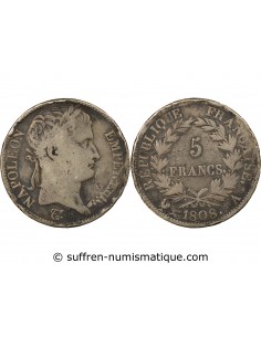 REPUBLIQUE, NAPOLEON Ier - 5 FRANCS ARGENT, REPUBLIQUE - 1808, A PARIS