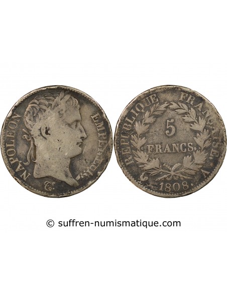 REPUBLIQUE, NAPOLEON Ier - 5 FRANCS ARGENT, REPUBLIQUE - 1808, A PARIS
