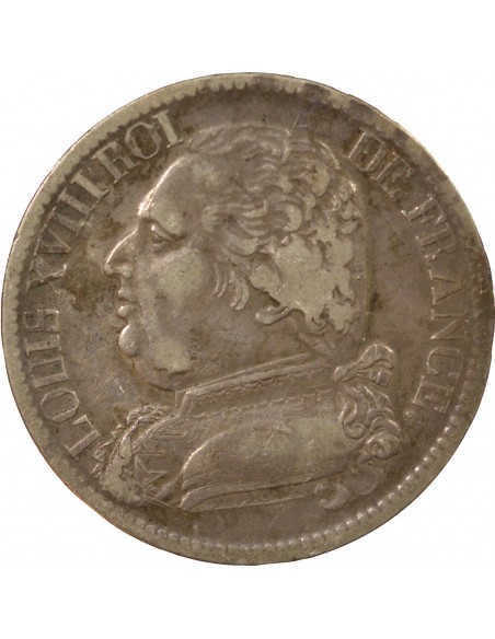 LOUIS XVIII - 5 FRANCS ARGENT, BUSTE HABILLE - 1815, M TOULOUSE