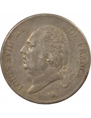 LOUIS XVIII - 5 FRANCS ARGENT, TÊTE NUE - 1822 B ROUEN