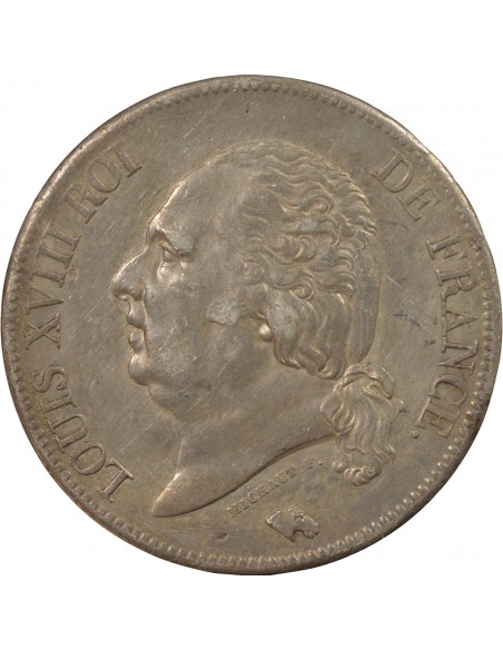 LOUIS XVIII - 5 FRANCS ARGENT, TÊTE NUE - 1822 B ROUEN