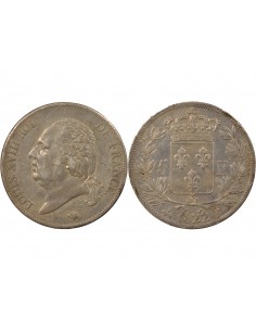 LOUIS XVIII - 5 FRANCS ARGENT, TÊTE NUE - 1822 B ROUEN 2