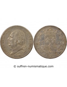 LOUIS XVIII - 5 FRANCS ARGENT, TÊTE NUE - 1822 B ROUEN