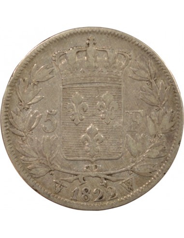 LOUIS XVIII - 5 FRANCS ARGENT 1822 W LILLE