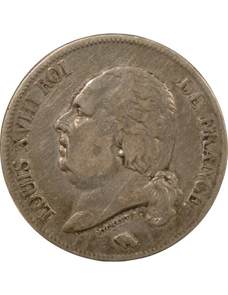 LOUIS XVIII - 5 FRANCS ARGENT 1822 W LILLE