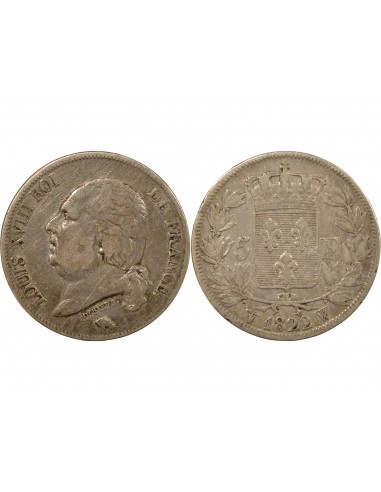 LOUIS XVIII - 5 FRANCS ARGENT 1822 W LILLE