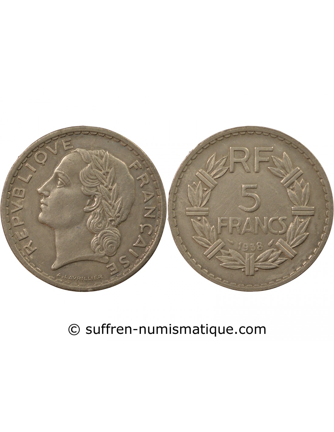 5 Francs Lavrillier 1937 - Pièce En Nickel - Monnaie Française