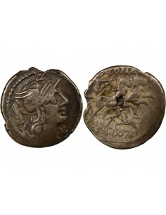 République Romaine 1 denier Cuivre plaqué Argent Après 128 AV JC R Rome 2