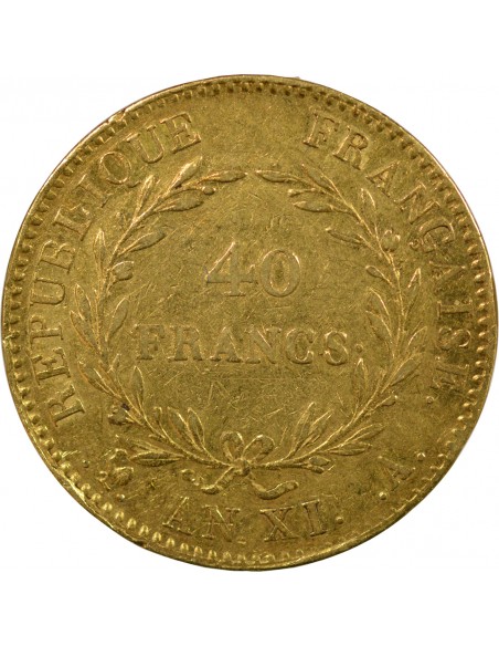BONAPARTE Ier CONSUL﻿ - 40 FRANCS OR AN XI A PARIS﻿﻿