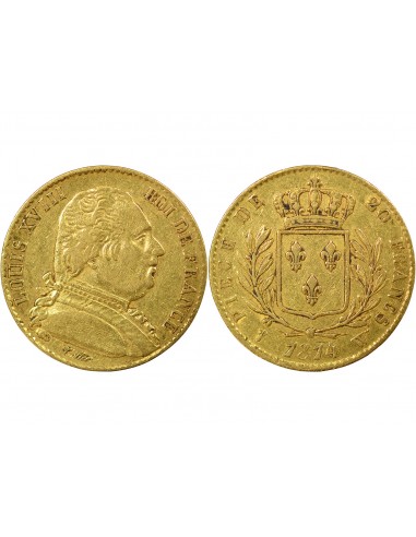 LOUIS XVIII - 20 FRANCS OR 1814 W LILLE