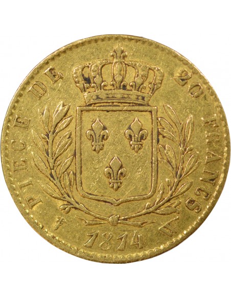 LOUIS XVIII - 20 FRANCS OR 1814 W LILLE