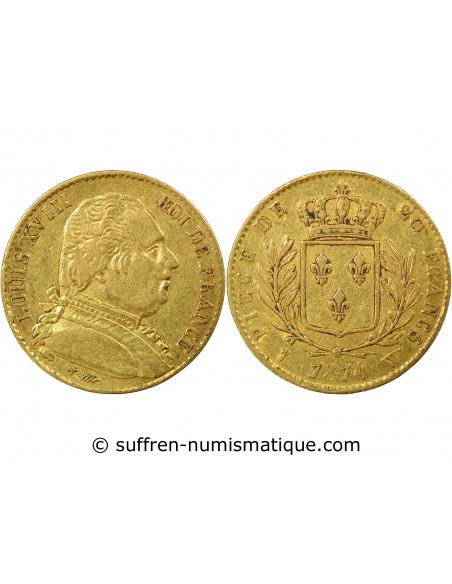 LOUIS XVIII - 20 FRANCS OR 1814 W LILLE